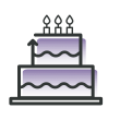 Two tier birthday cake with three candles with the text age 65 years and above, if not vaccinated below